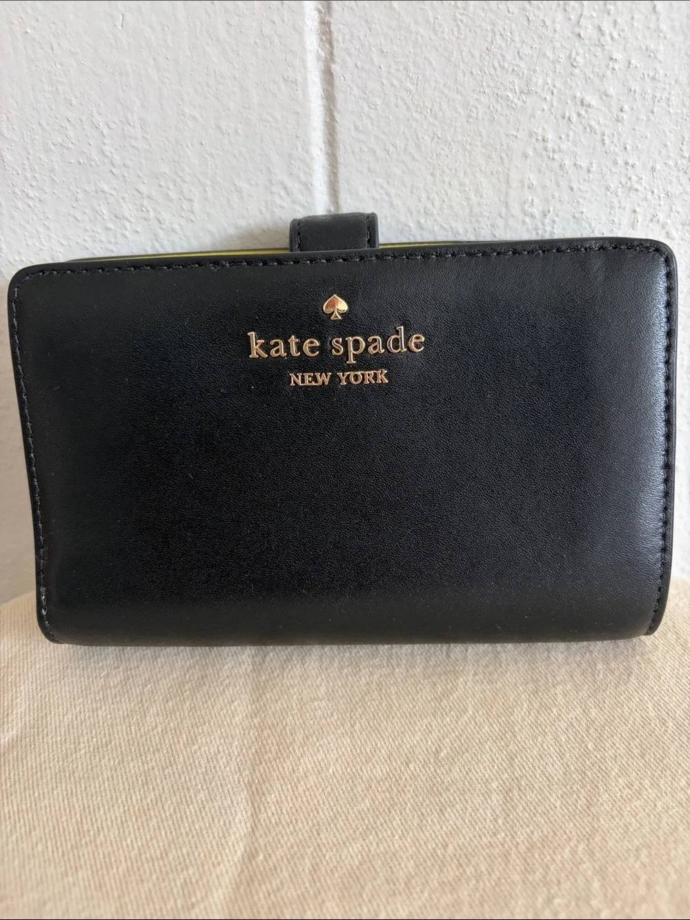 Kate Spade Black Leather Continental Wallet with Gold Logo